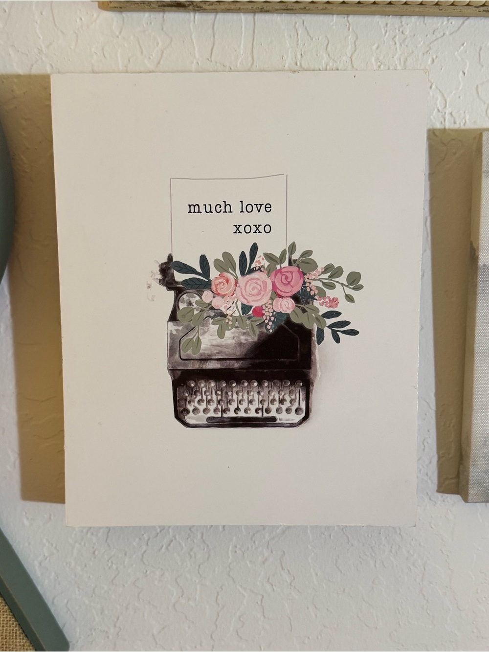 Much Love XOXO Typewriter Floral Wall Art - Pink